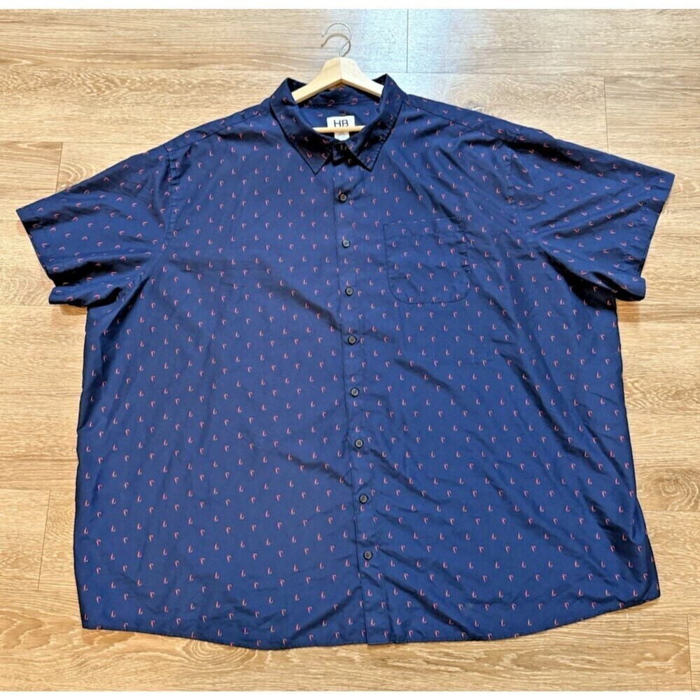 HB Harbor Bay Shirt Mens‎ 5XL plus size BLue Short Sleeve Paisley Print